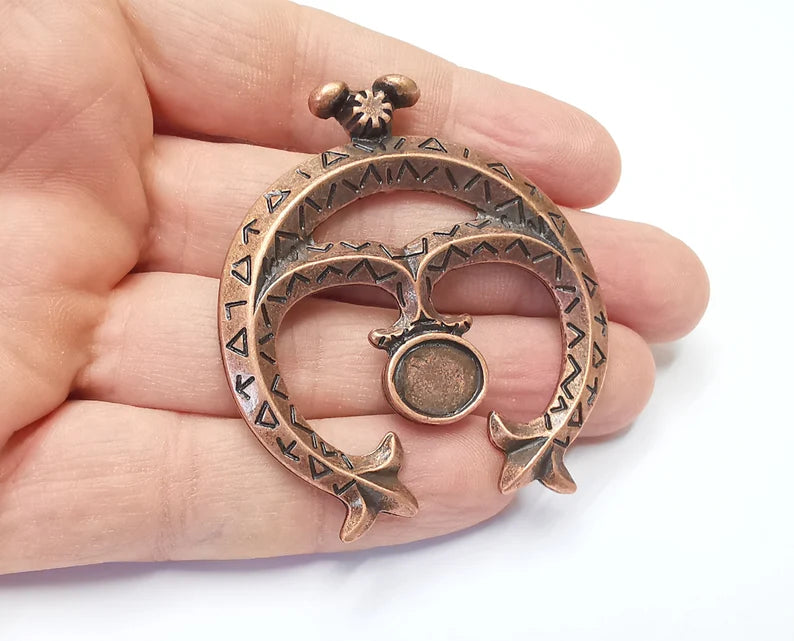 Copper Charms Blank Bezel Resin Bezel Mosaic Mountings Antique Copper Plated Charms (61x53mm) (12x10mm Bezel Inner Size) G26395