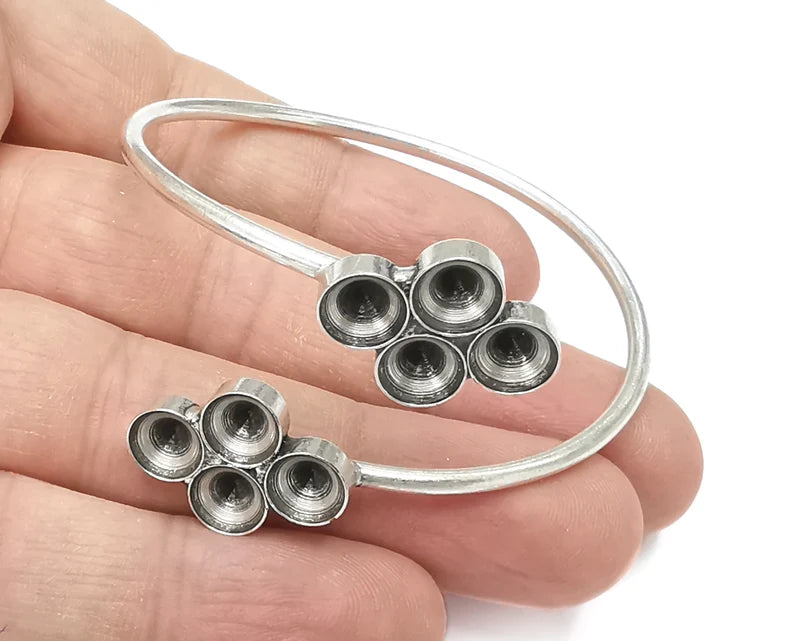Wrap Bracelet Blank Cuff Bezel Cabochon Base Resin Mountings Adjustable Antique Silver Plated Brass Bracelet (8mm Blanks) G26402
