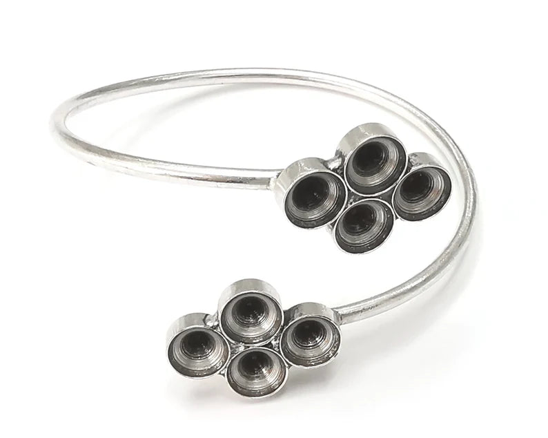 Wrap Bracelet Blank Cuff Bezel Cabochon Base Resin Mountings Adjustable Antique Silver Plated Brass Bracelet (8mm Blanks) G26402