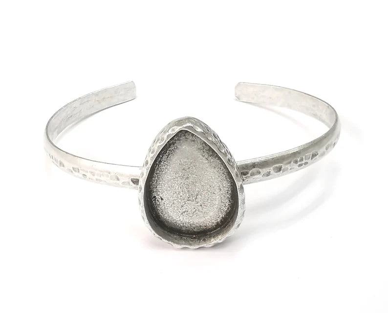 Drop Bracelet Blank Cuff Bezel Cabochon Base Resin Mountings Adjustable Antique Silver Plated Brass Bracelet (25x18mm Blank) G26408