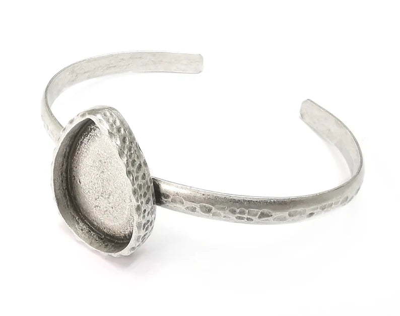 Drop Bracelet Blank Cuff Bezel Cabochon Base Resin Mountings Adjustable Antique Silver Plated Brass Bracelet (25x18mm Blank) G26408