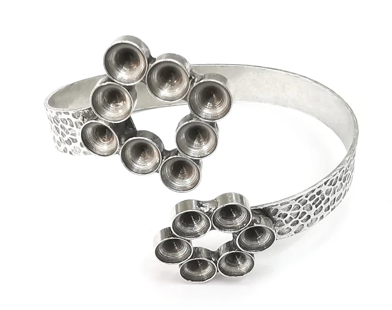 Hammered Bracelet Blank Cuff Bezel Cabochon Base Resin Mountings Adjustable Antique Silver Plated Brass Bracelet (8mm Blanks) G26409