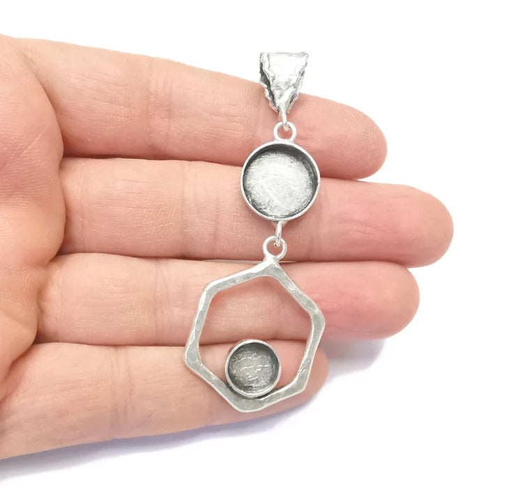 Circles Dangle Pendant Blank Resin Bezel Mosaic Mountings Cabochon Setting Antique Silver Plated Brass (72x30mm)(10mm - 15mm Bezels) G26413