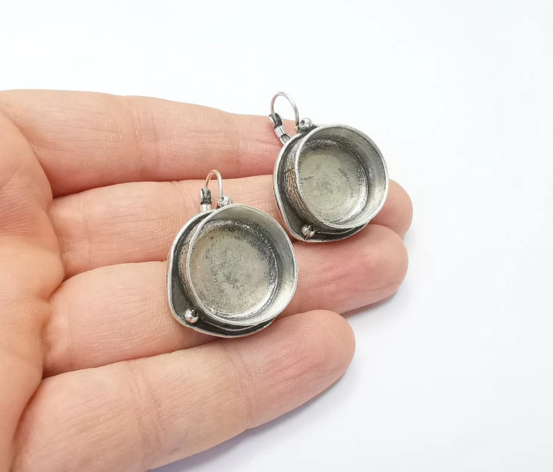 Earring Blank Base Settings Silver Resin Cabochon Base inlay Blank Mountings Antique Silver Plated Brass (20mm blank) 1 pair G26416