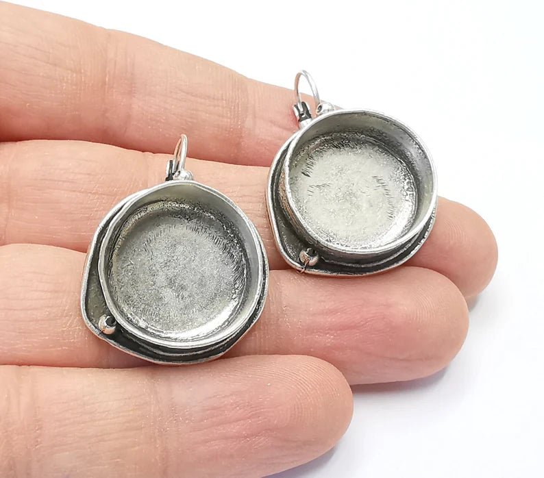 Earring Blank Base Settings Silver Resin Cabochon Base inlay Blank Mountings Antique Silver Plated Brass (20mm blank) 1 pair G26416
