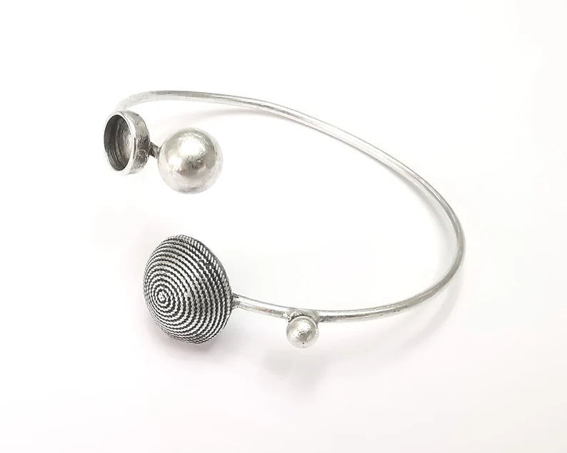 Spirals swirl dome bracelet cuff blank bezel Glass cabochon base Adjustable antique silver plated brass (8 mm Blank) G26238