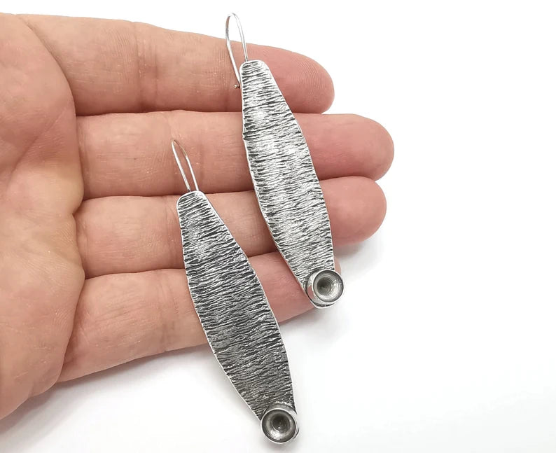 Ethnic brushed earring blank base settings resin cabochon inlay blank mountings Antique silver plated brass (8mm blanks) 1 Set G26244
