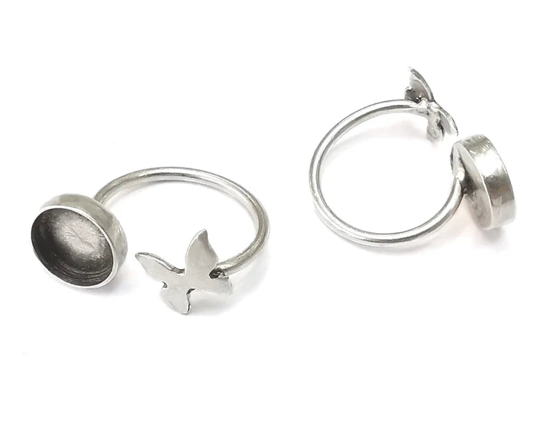 Butterfly silver ring setting blank cabochon mounting adjustable ring base bezel Antique silver plated brass (12 mm) G26249