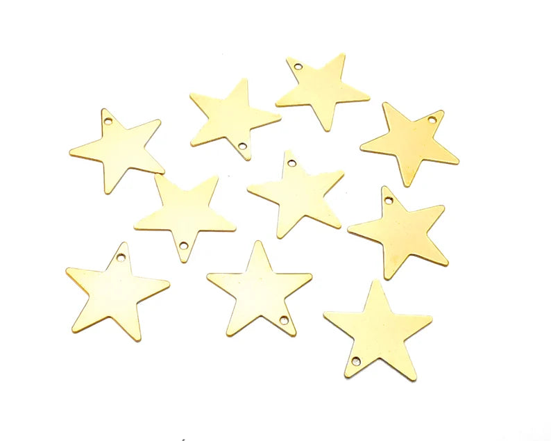 10 Star charms Gold Plated Brass flat charms (16mm) G26250