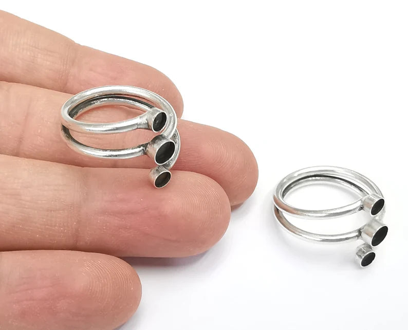 Wrap silver ring setting blank cabochon mounting Adjustable ring base bezel Antique Silver Plated Brass (3mm and 4 mm blanks) G26441