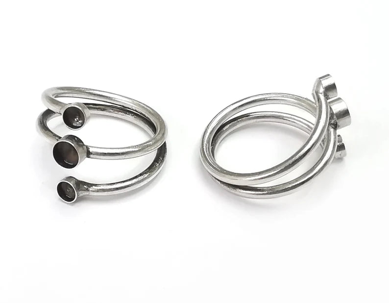 Wrap silver ring setting blank cabochon mounting Adjustable ring base bezel Antique Silver Plated Brass (3mm and 4 mm blanks) G26441