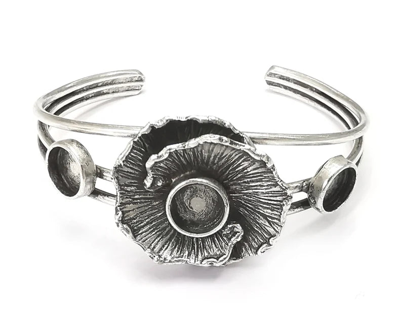 Flower Bracelet Blank Resin Cuff Dry Bezel Glass Cabochon Base Adjustable Antique Silver Plated Brass (8mm Blanks ) G26442