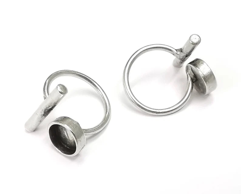 Ring Blanks Silver Rod Round Ring Setting Cabochon Mounting Adjustable Ring Base Bezel Antique Silver Plated Brass (10mm) G26444