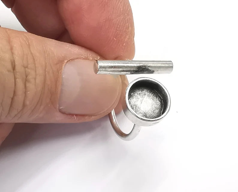 Ring Blanks Silver Rod Round Ring Setting Cabochon Mounting Adjustable Ring Base Bezel Antique Silver Plated Brass (10mm) G26444