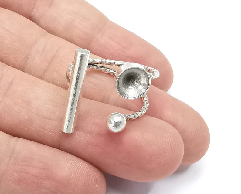 Ring Blanks Silver Rod Round Ring Setting Cabochon Mounting Adjustable Ring Base Bezel Antique Silver Plated Brass (7mm) G26446