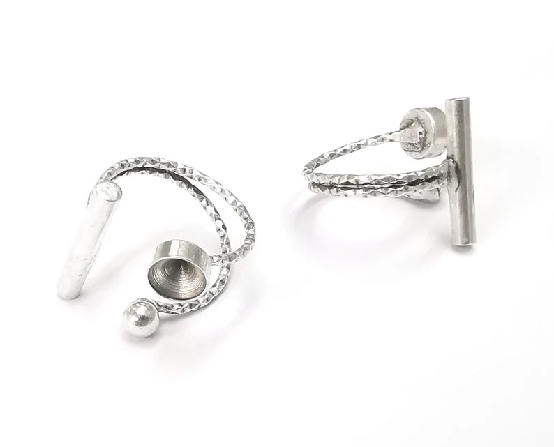 Ring Blanks Silver Rod Round Ring Setting Cabochon Mounting Adjustable Ring Base Bezel Antique Silver Plated Brass (7mm) G26446