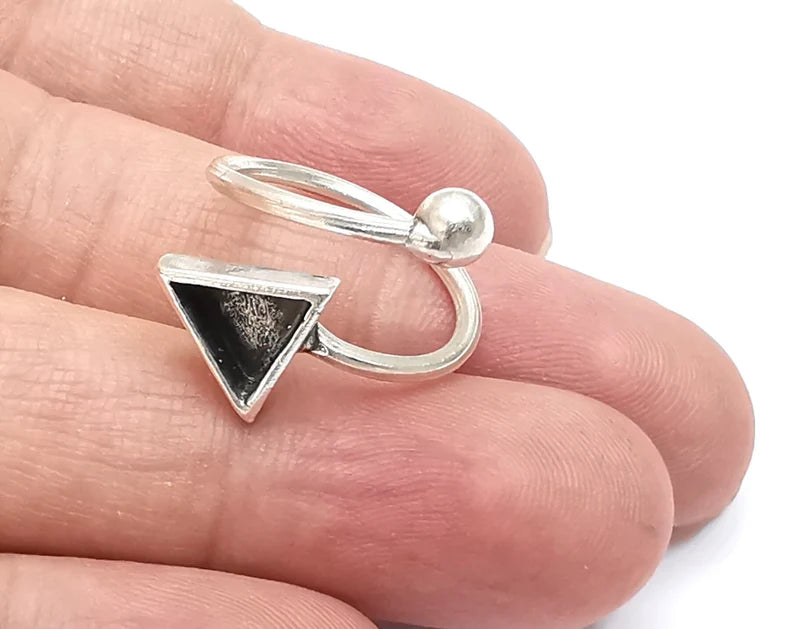 Wrap triangle silver ring setting blank cabochon mounting adjustable ring base bezel Antique silver plated brass (8 Blank) G26259