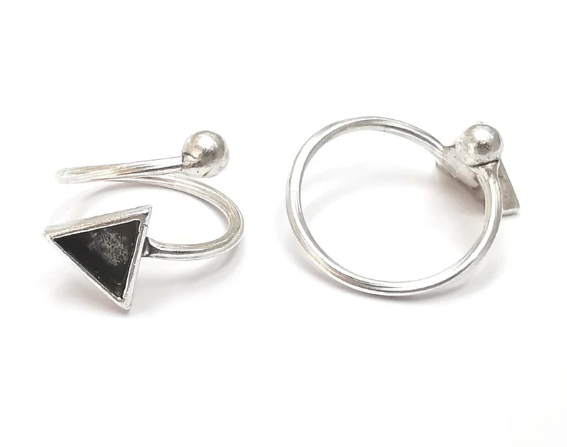 Wrap triangle silver ring setting blank cabochon mounting adjustable ring base bezel Antique silver plated brass (8 Blank) G26259