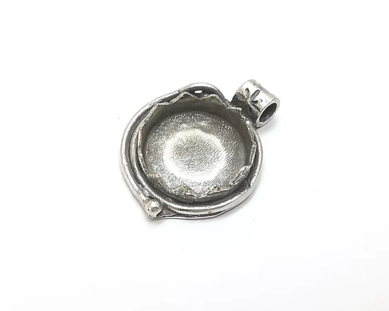 Flower silver pendant blank bezel base setting necklace blank mountings Antique silver plated brass (17 mm blank) G26263