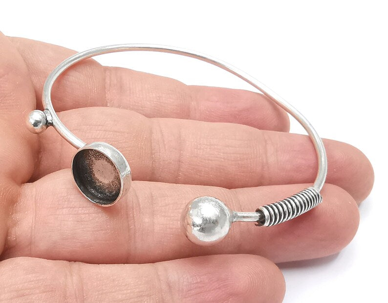 Coil silver bracelet brass cuff blank bezel Glass cabochon base Adjustable antique silver brass (12 mm blank) G26272