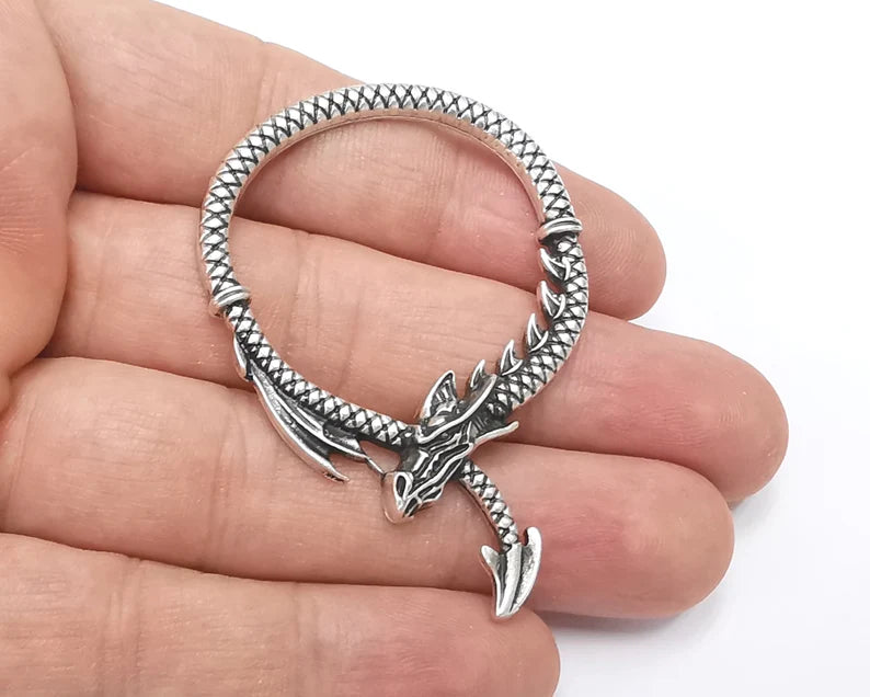 2 Dragon charms Antique silver plated charms (60x42mm) G26277