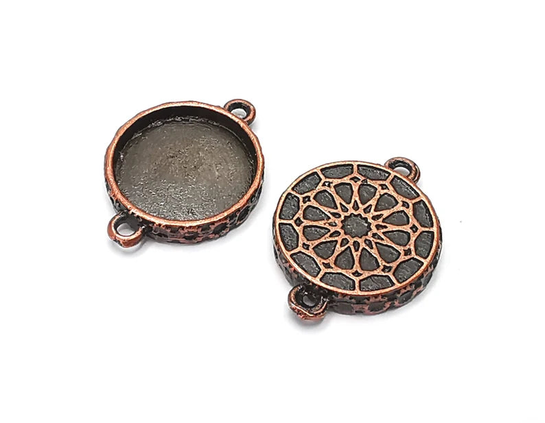 4 Copper connector blank mosaic base inlay blank Necklace blank Resin mountings Antique copper plated charms (17 mm round blank) G26293