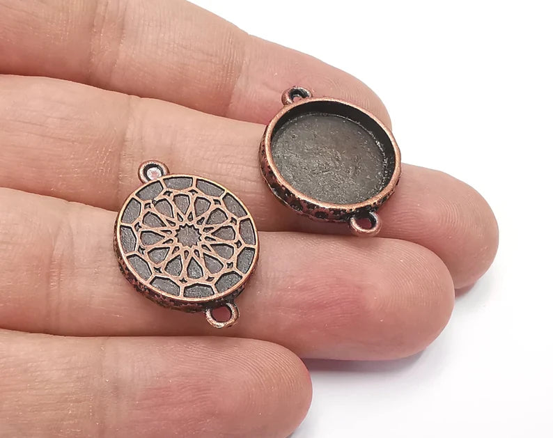4 Copper connector blank mosaic base inlay blank Necklace blank Resin mountings Antique copper plated charms (17 mm round blank) G26293
