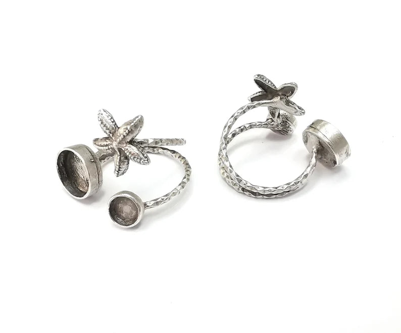 Starfish Blank Silver Ring Setting Cabochon Mounting Adjustable Ring Base Bezel Antique Silver Plated Brass (10mm - 6mm blanks) G26460