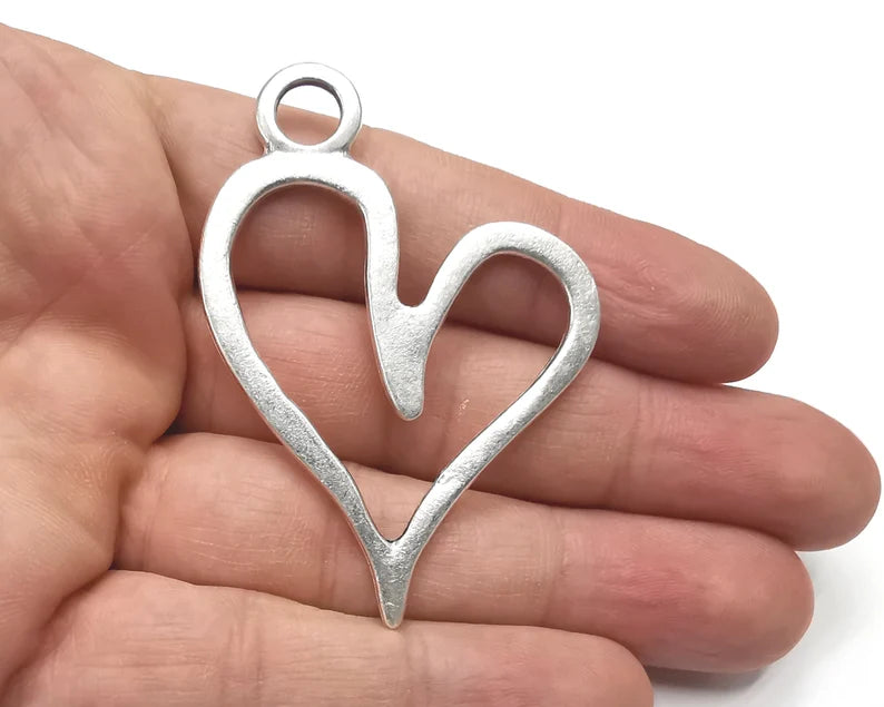 Heart pendant Antique silver plated pendant (65x46mm) G26297