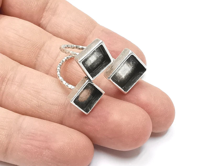 Squares blanks silver ring setting cabochon mounting adjustable ring base bezel Antique silver plated brass (11 and 8mm) G26302