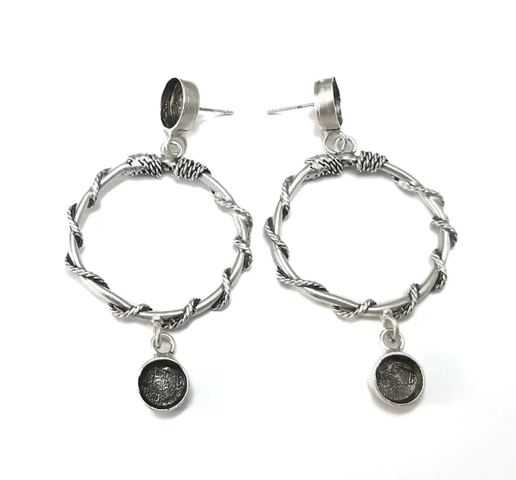 Wire Wrapped Hoop Earrings Silver Earring Base Wire Antique Silver Plated Brass Earring Base ( 10mm - 8mm Blanks ) G26466