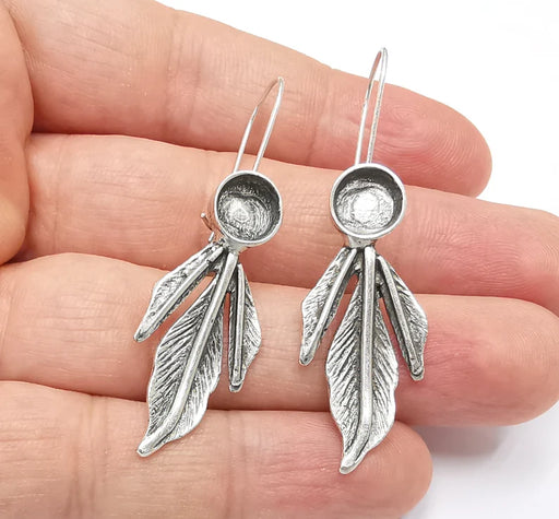Leaf Earring Blank Base Settings Silver Resin Cabochon İnlay Blank Mountings Antique Silver Plated Brass (8mm blanks) 1 Set G26471
