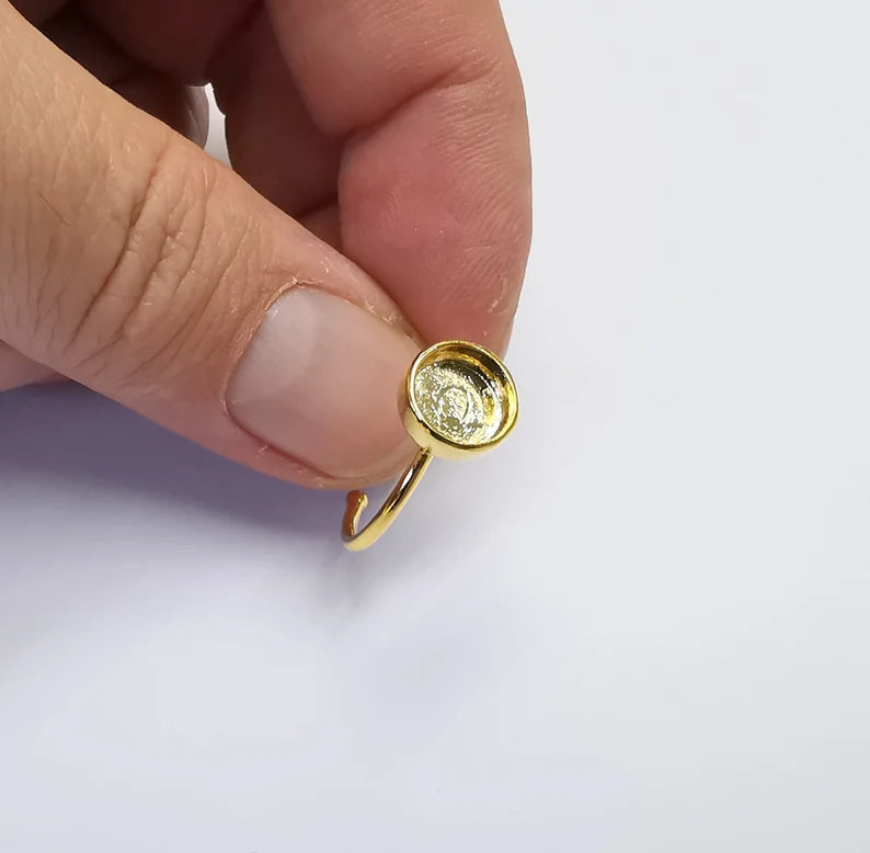Shiny Gold Ring Bezels Ring Settings Ring Blanks Resin Ring Backs Cabochon Mounting Gold Plated Brass Adjustable Ring Base(8mm blank) G26475