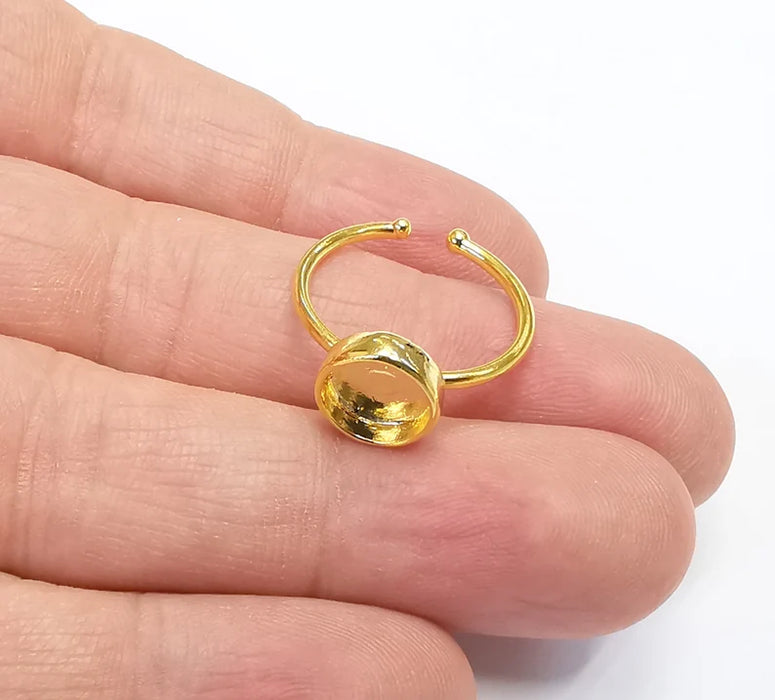 Shiny Gold Ring Bezels Ring Settings Ring Blanks Resin Ring Backs Cabochon Mounting Gold Plated Brass Adjustable Ring Base(8mm blank) G26475