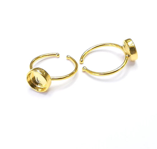 Shiny Gold Ring Bezels Ring Settings Ring Blanks Resin Ring Backs Cabochon Mounting Gold Plated Brass Adjustable Ring Base(8mm blank) G26475
