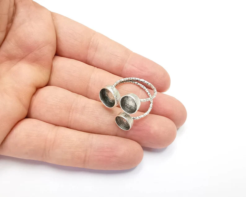 Silver Ring Blanks, Ring Bases, Ring Bezel Settings, Resin Ring Frame, Cabochon Mountings Adjustable Antique Silver Plated Brass G26480