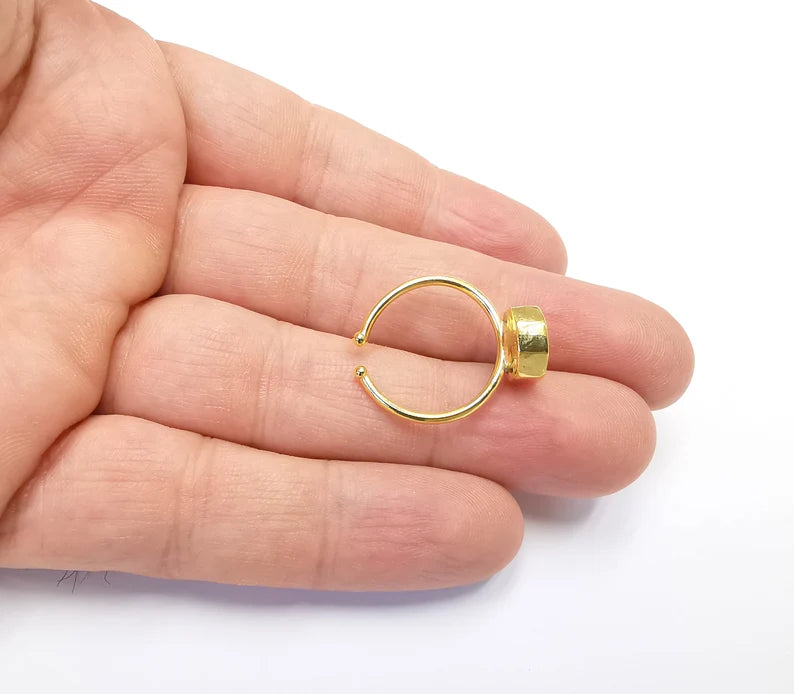Hexagon Ring Bezels Ring Settings Ring Blanks Resin Ring Backs Cabochon Mounting Gold Plated Brass Adjustable Ring Base(8mm blank)G26481