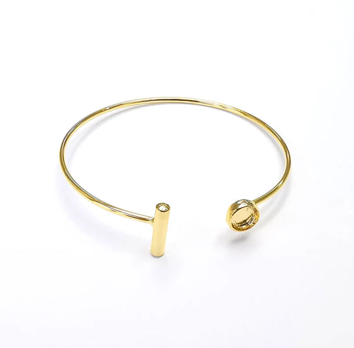 Shiny Gold Rod Bracelet Blanks, Cuff Bezels Cabochon Cuff Bases Resin Mountings, Cuff Frame, Adjustable Gold Plated Brass(6mm bezel) G26482