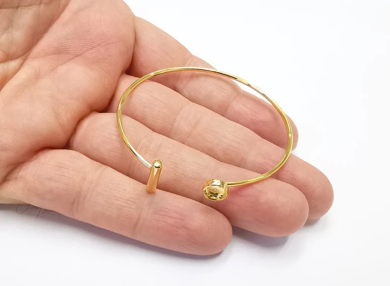 Shiny Gold Rod Bracelet Blanks, Cuff Bezels Cabochon Cuff Bases Resin Mountings, Cuff Frame, Adjustable Gold Plated Brass(6mm bezel) G26482