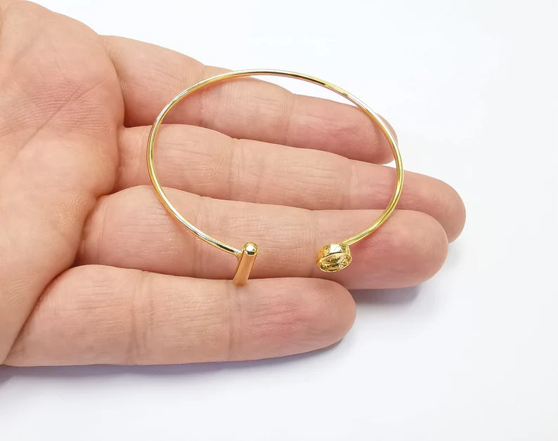 Shiny Gold Rod Bracelet Blanks, Cuff Bezels Cabochon Cuff Bases Resin Mountings, Cuff Frame, Adjustable Gold Plated Brass(6mm bezel) G26482