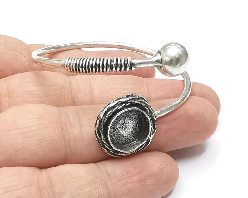 Ball head coil silver bracelet brass cuff blank bezel Glass cabochon base Adjustable antique silver brass (13 mm blank) G26321