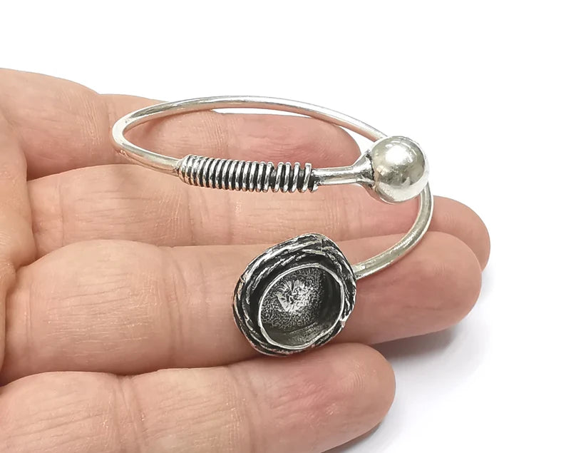 Ball head coil silver bracelet brass cuff blank bezel Glass cabochon base Adjustable antique silver brass (13 mm blank) G26321