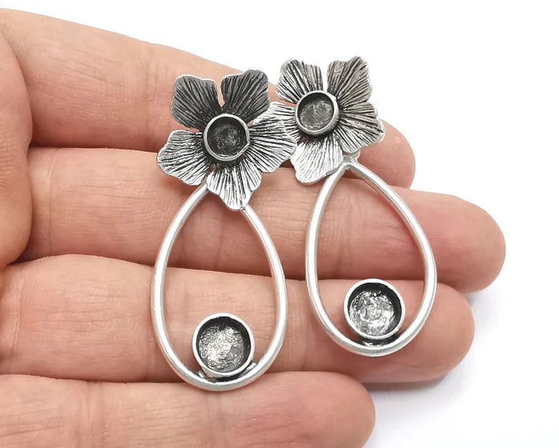 1 Pairs Dangle Flower silver earring base wire Antique silver plated brass earring base (53x22mm) G26327