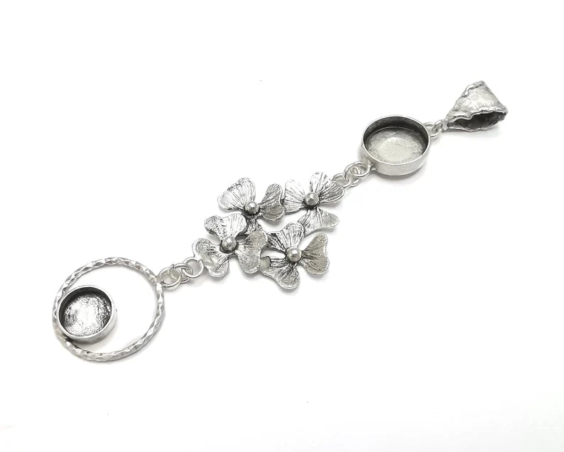 Flowers dangle pendant base setting bezel blank Antique silver plated brass pendant G26334