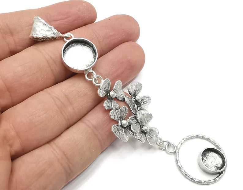 Flowers dangle pendant base setting bezel blank Antique silver plated brass pendant G26334