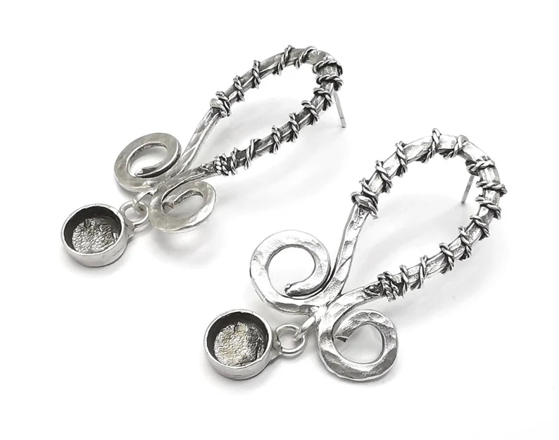 1 Pairs Barbedwire silver dangle earring base wire Antique silver plated brass earring base (52x20mm) G26336