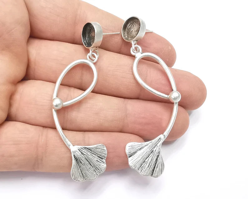 1 Pairs Ginkgo leaf silver dangle earring set base wire Antique silver plated brass earring base (70mm) G26348
