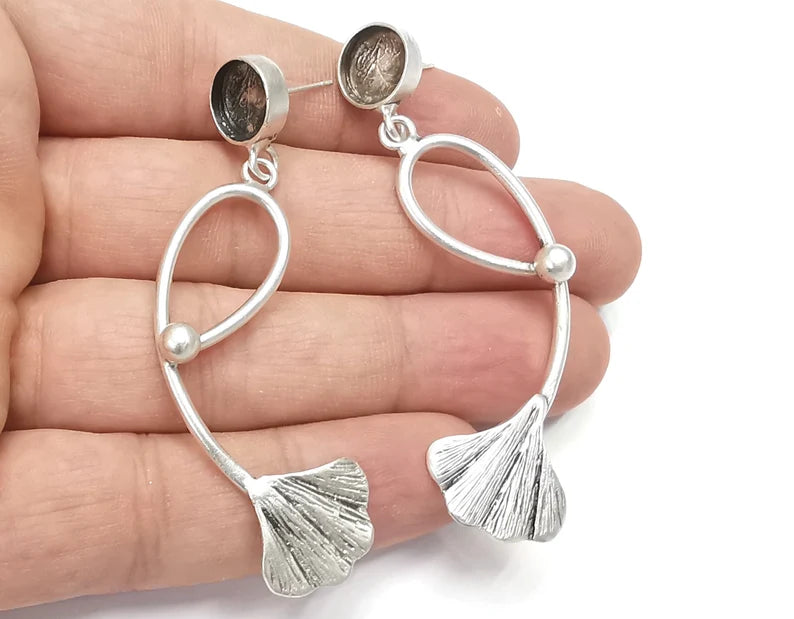 1 Pairs Ginkgo leaf silver dangle earring set base wire Antique silver plated brass earring base (70mm) G26348