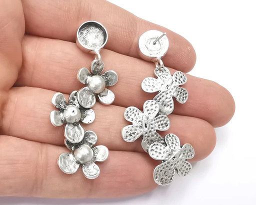 1 Pairs Flowers silver dangle earring set base wire Antique silver plated brass earring base (56mm) G26352