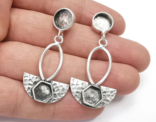 1 Pairs Hammered semi circle silver dangle earring set base wire Antique silver plated brass earring base (53mm) G26353